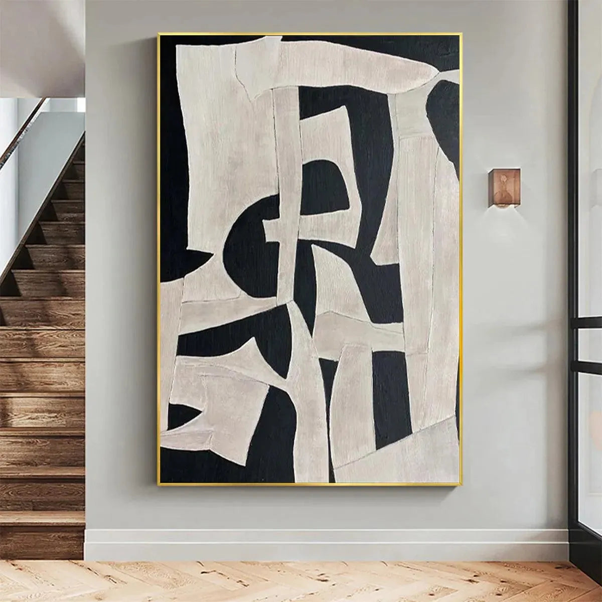Black and White Wabi-Sabi Abstract Oil Painting – Black And White Abstract