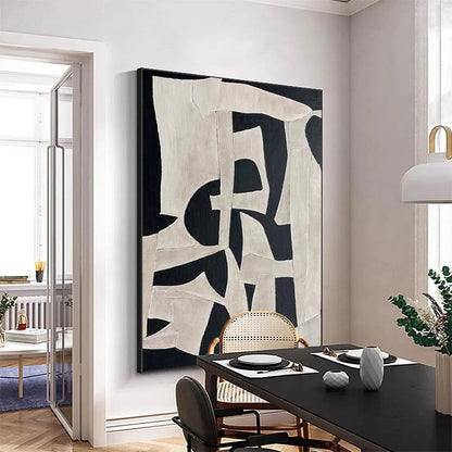 Black and White Wabi-Sabi Abstract Oil Painting – Black And White Abstract