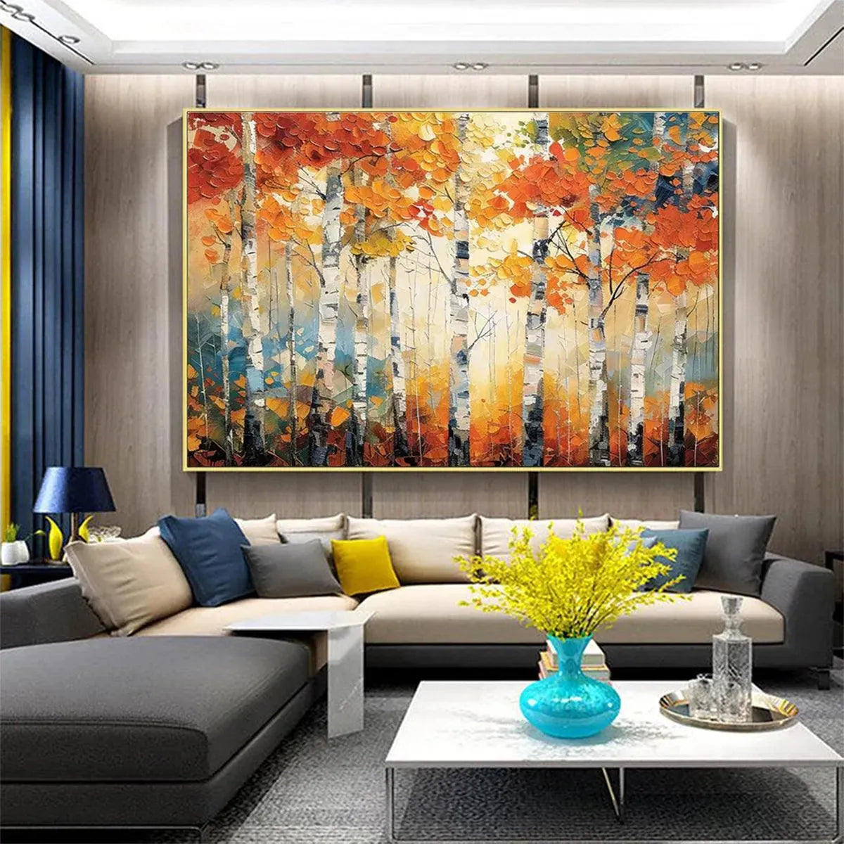 Autumn Aspen hand-painted white and gold textured forest landscape painting rolled canvas option
