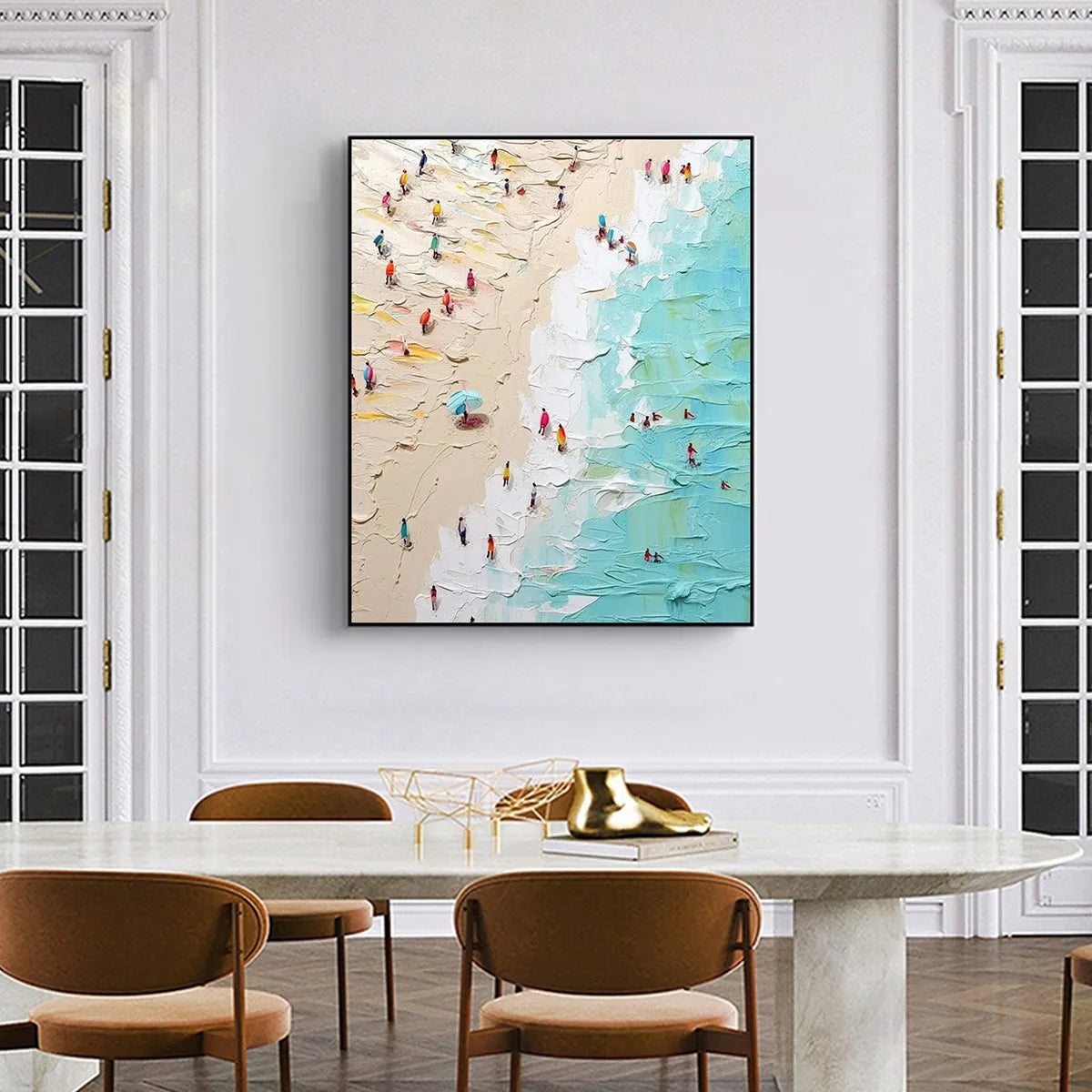 Summer Holiday hand-painted sand and ivory textured beach scene painting shown as stretched canvas