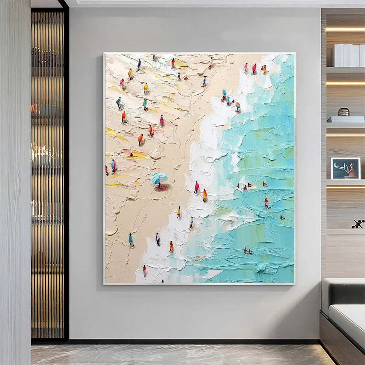 Summer Holiday hand-painted sand and ivory textured beach scene painting rolled canvas option