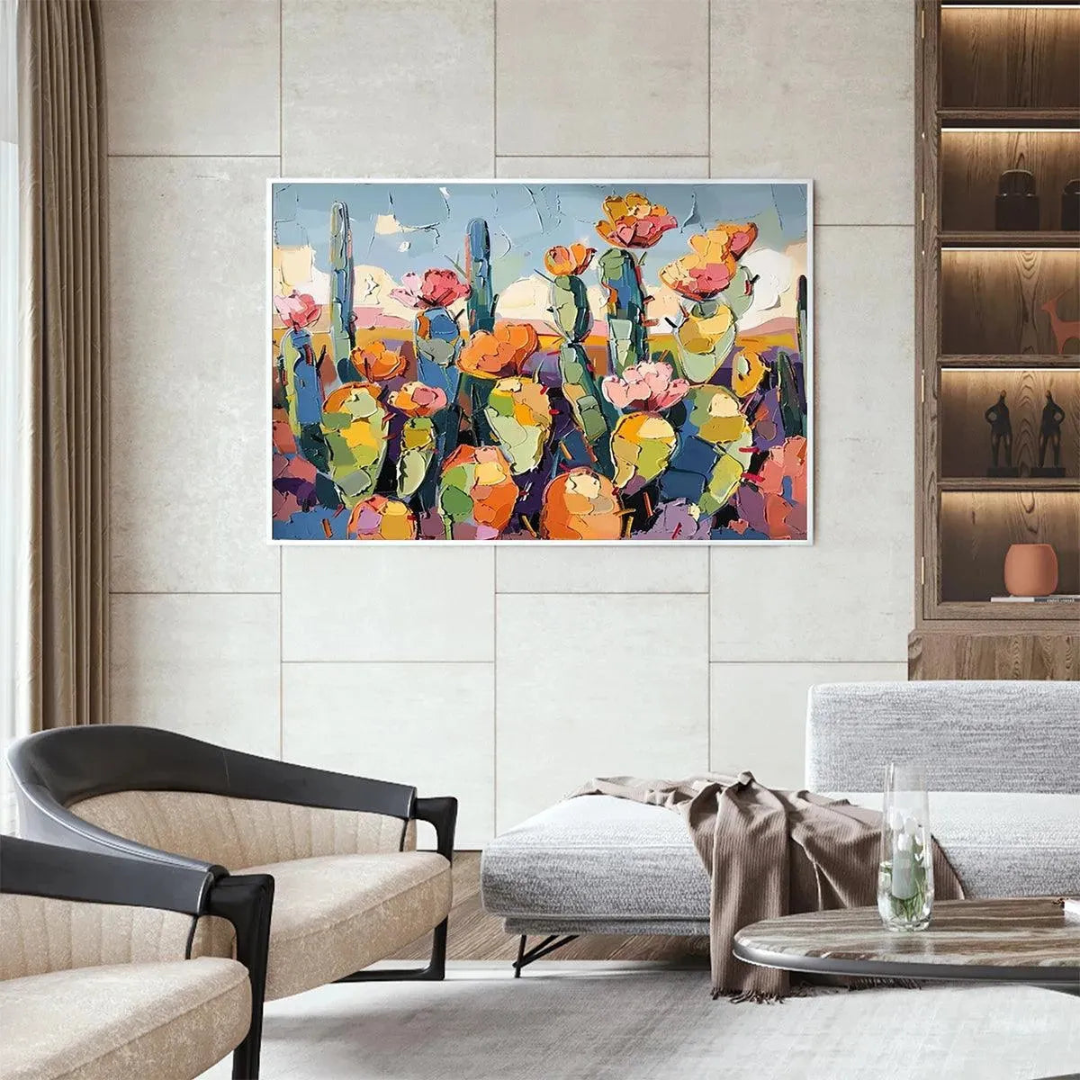 Colorful Cactus Impasto Painting – Desert Bloom