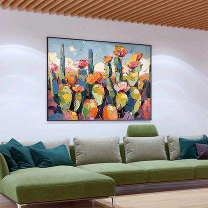Colorful Cactus Impasto Painting – Desert Bloom