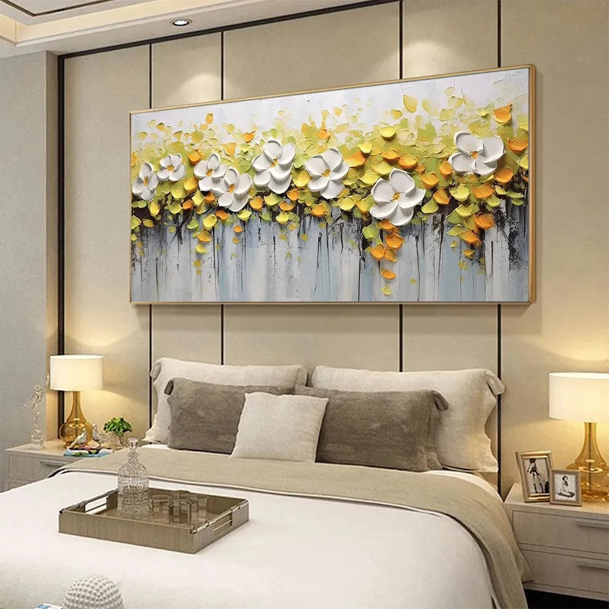 Green and Yellow Magnolia Textured Painting – White Magnolias