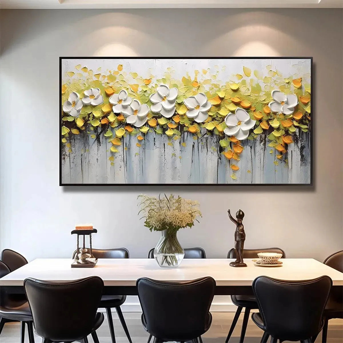 Green and Yellow Magnolia Textured Painting – White Magnolias