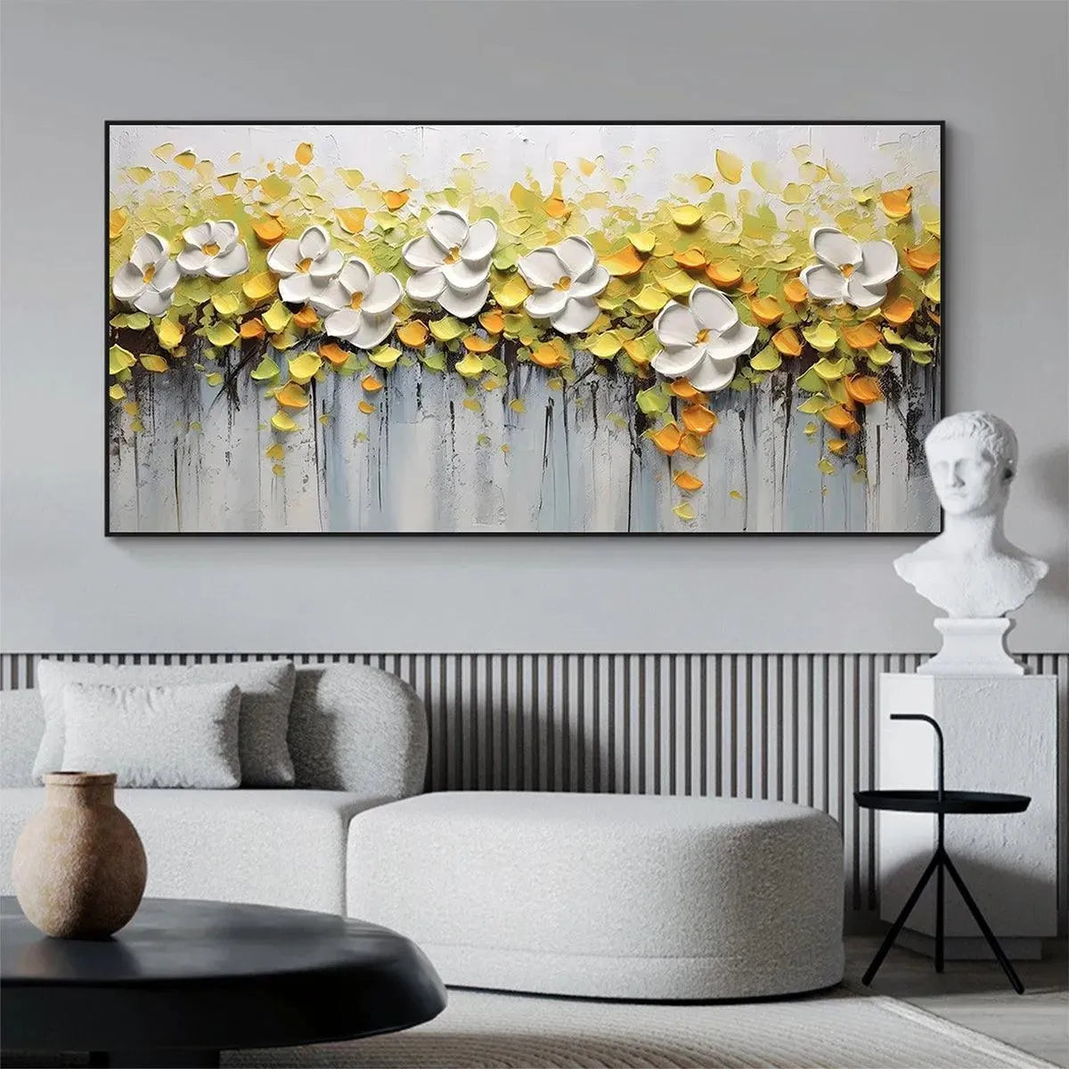 Green and Yellow Magnolia Textured Painting – White Magnolias