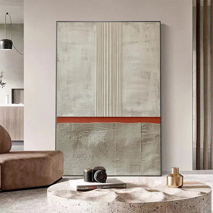 Terracotta and Beige Wabi-Sabi Landscape Textured Oil Painting – Textured Minimalist Landscape