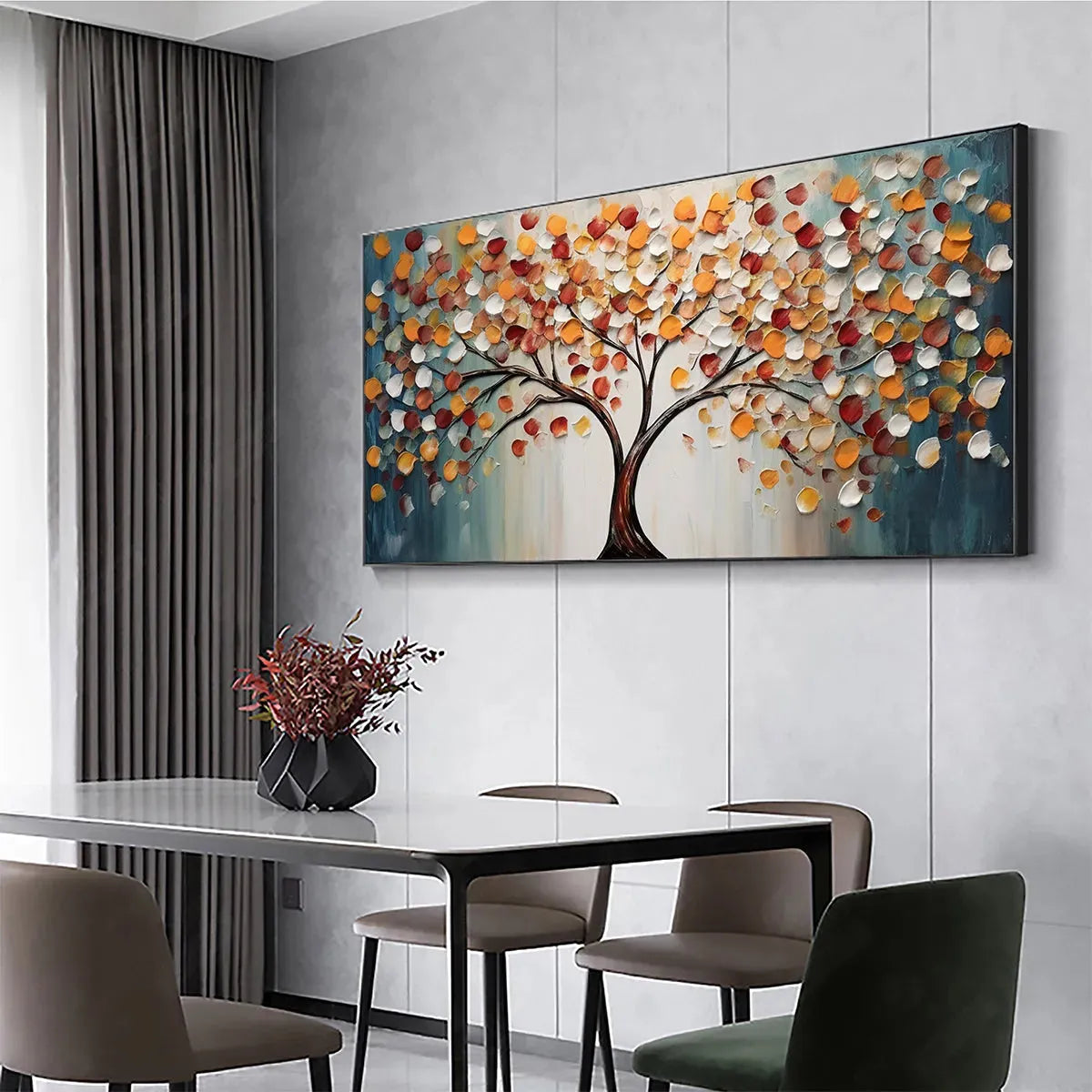 Golden Tree of Life hand-painted gold and ivory textured tree of life painting shown with wood frame