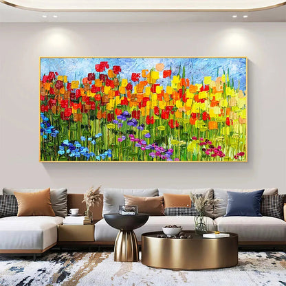 Colorful Field Impasto Oil Painting – Rainbow Field
