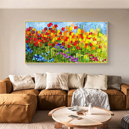 Colorful Field Impasto Oil Painting – Rainbow Field