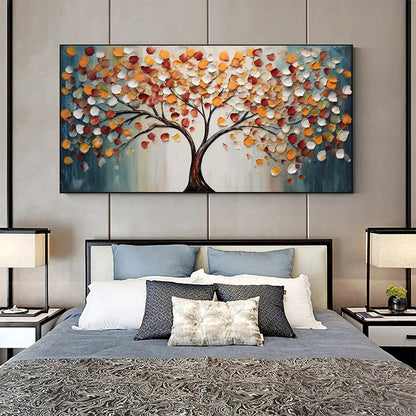 Golden Tree of Life hand-painted gold and ivory textured tree of life painting shown as stretched canvas