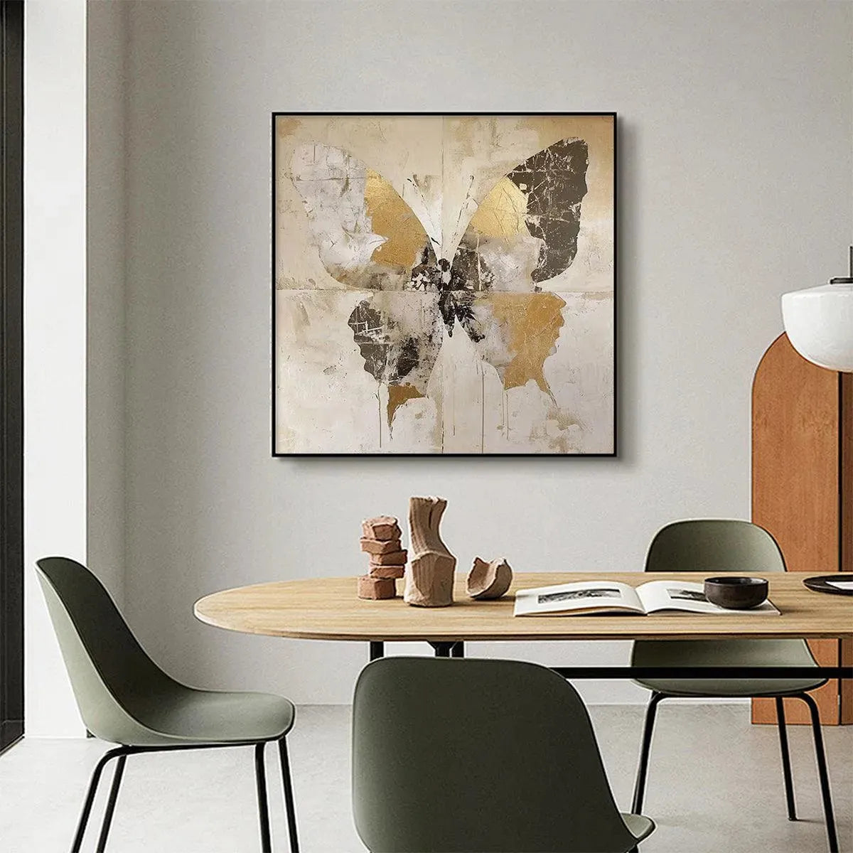 Gold and Beige Butterfly Textured Oil Painting – Golden Monarch