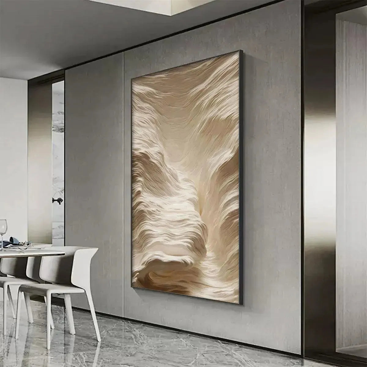White Sand Dunes hand-painted white and sand textured desert mountain landscape painting rolled canvas option