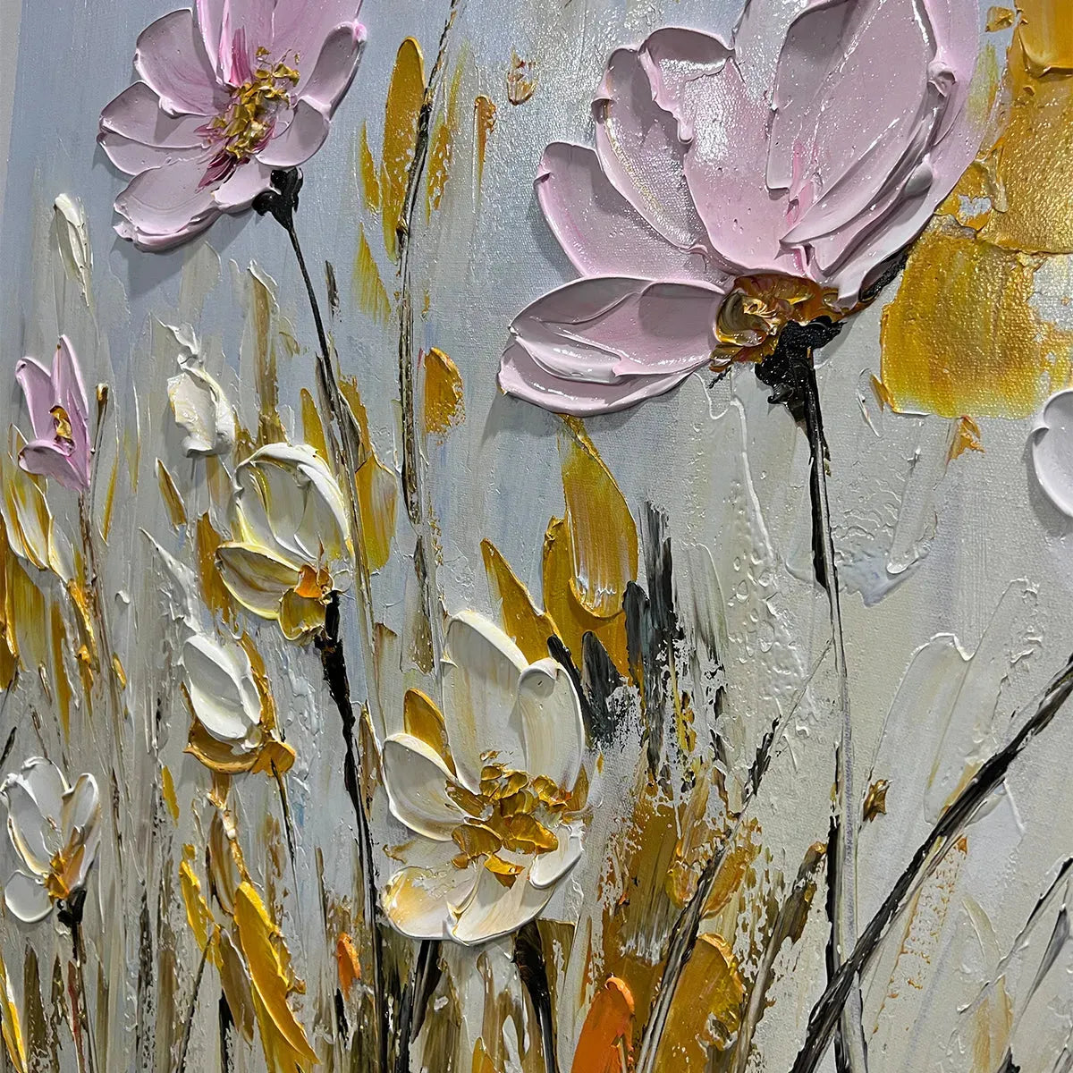Gold and Pink Landscape Impasto Painting – Field of Dreams