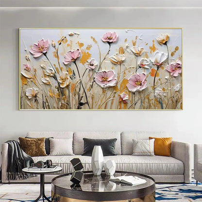 Gold and Pink Landscape Impasto Painting – Field of Dreams