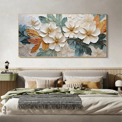 Green and Gold Magnolia Textured Painting – White Magnolias