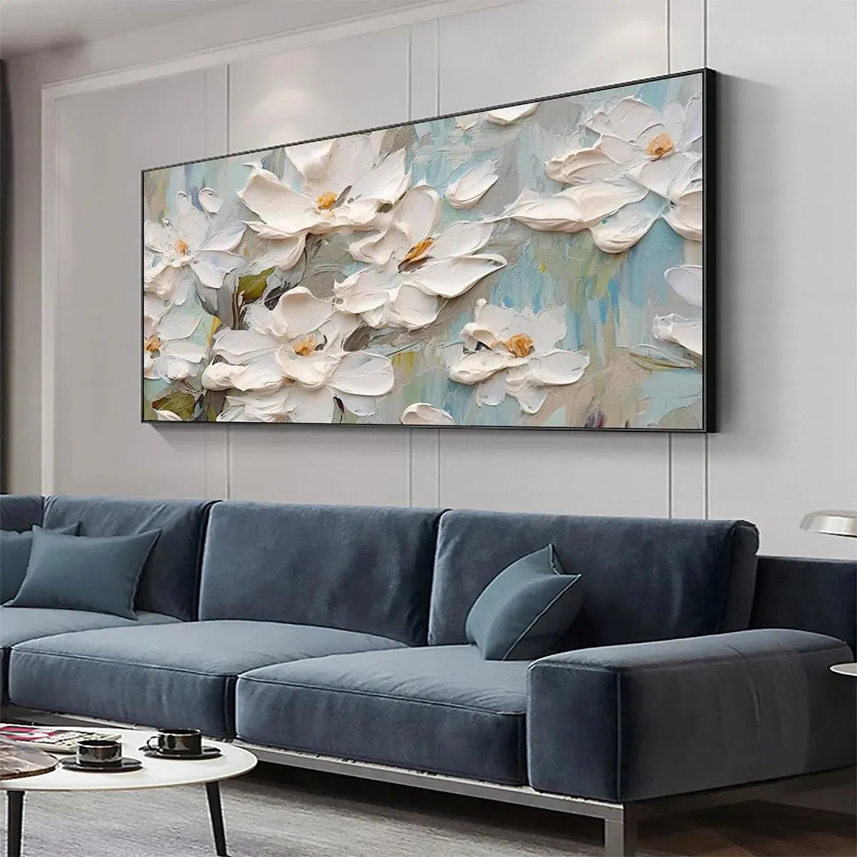 White Magnolia Blossoms – Impressionist Magnolia Impasto Painting, view 2