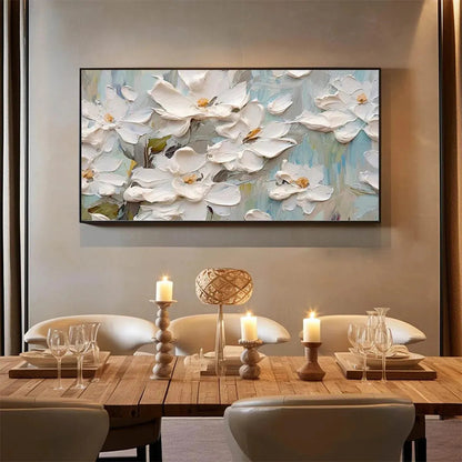 White Impressionist Magnolia Impasto Painting – White Magnolia Blossoms
