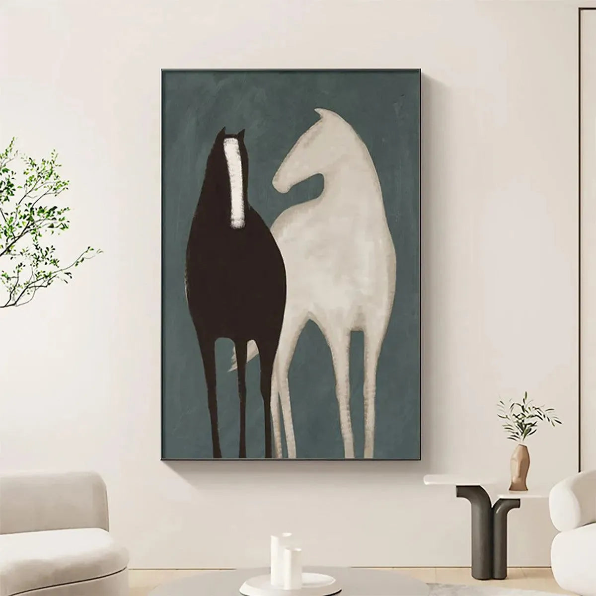 Two Horses – Minimalist Horse Oil Painting, view 5