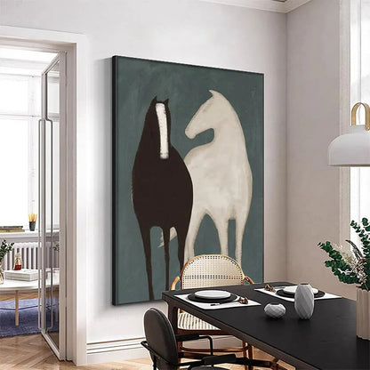 Two Horses – Minimalist Horse Oil Painting, view 2