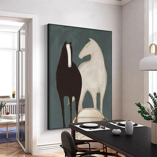 Two Horses – Minimalist Horse Oil Painting, view 2