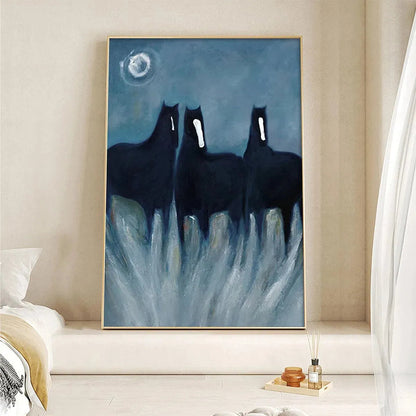 Three Horses At Night – Minimalist Horse Oil Painting, view 2