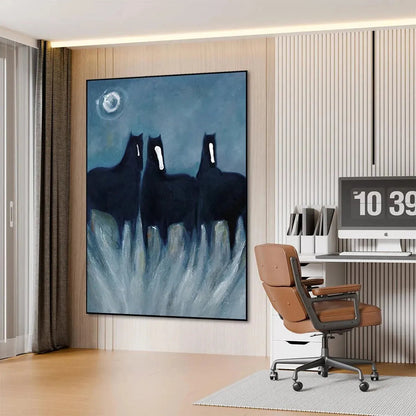 Three Horses At Night – Minimalist Horse Oil Painting, view 5