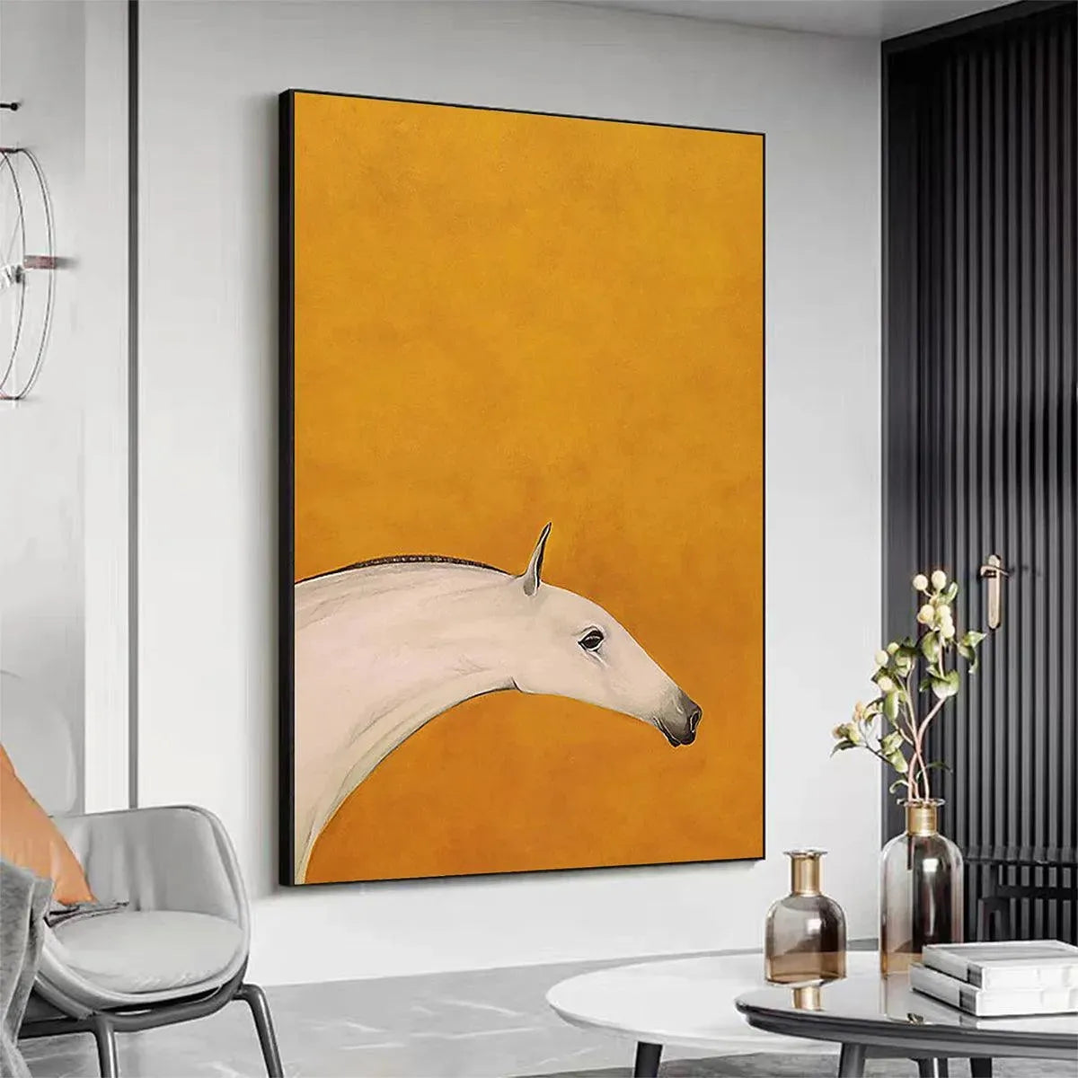 White Horse On Yellow – Minimalist Horse Oil Painting, view 5