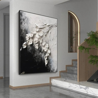 3D Texture Floral Painting – White Floral Impasto