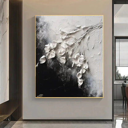 3D Texture Floral Painting – White Floral Impasto