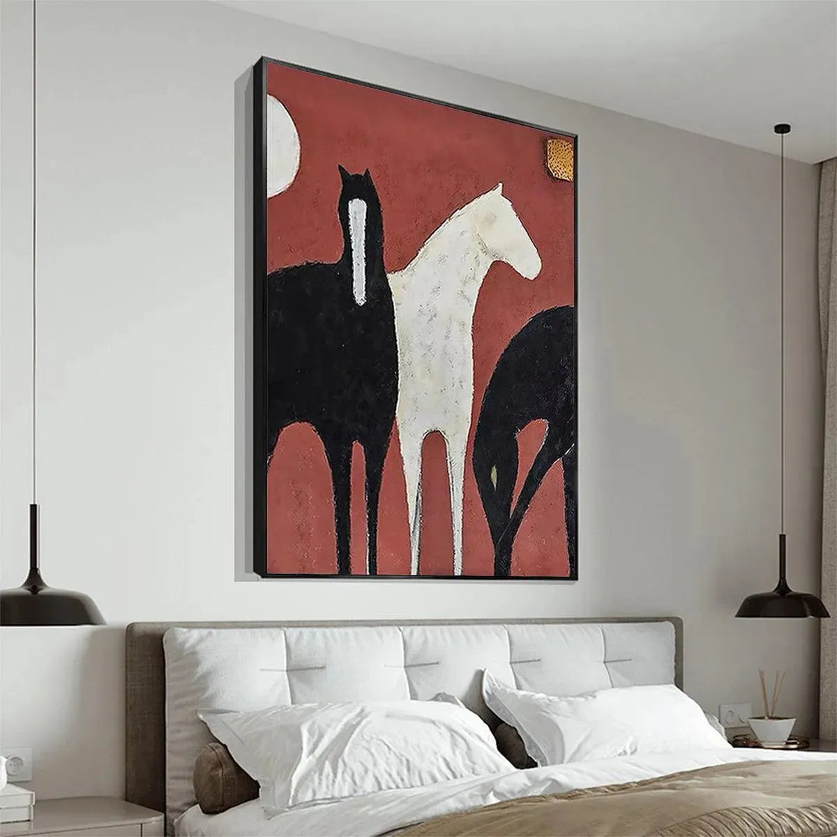 Three Horses On Red – Minimalist Horse Oil Painting, view 4
