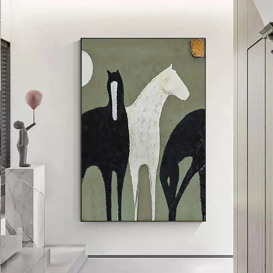 Three Horses – Minimalist Horse Oil Painting, view 2