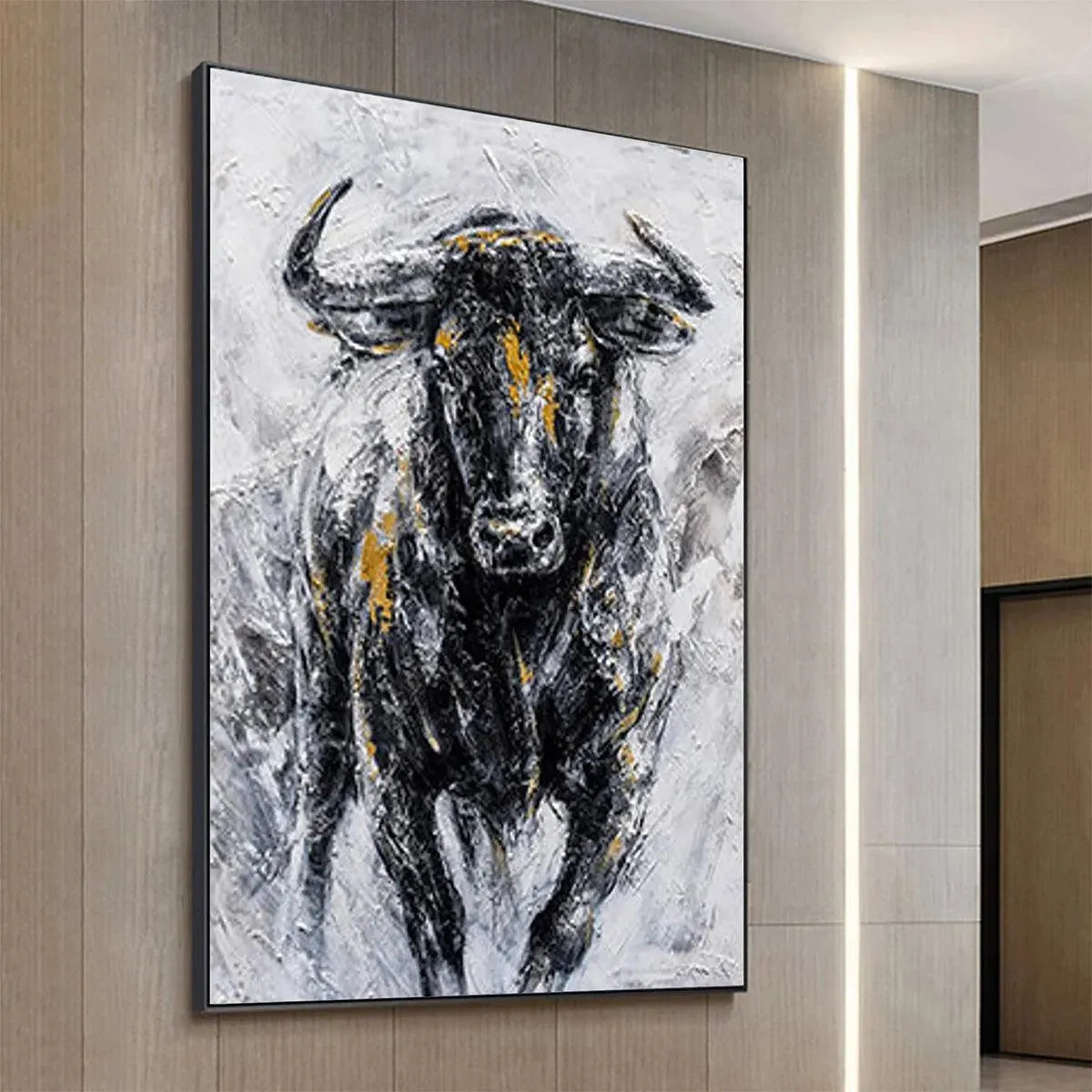 Charging Bull – Abstract Textured Oil Painting, view 4