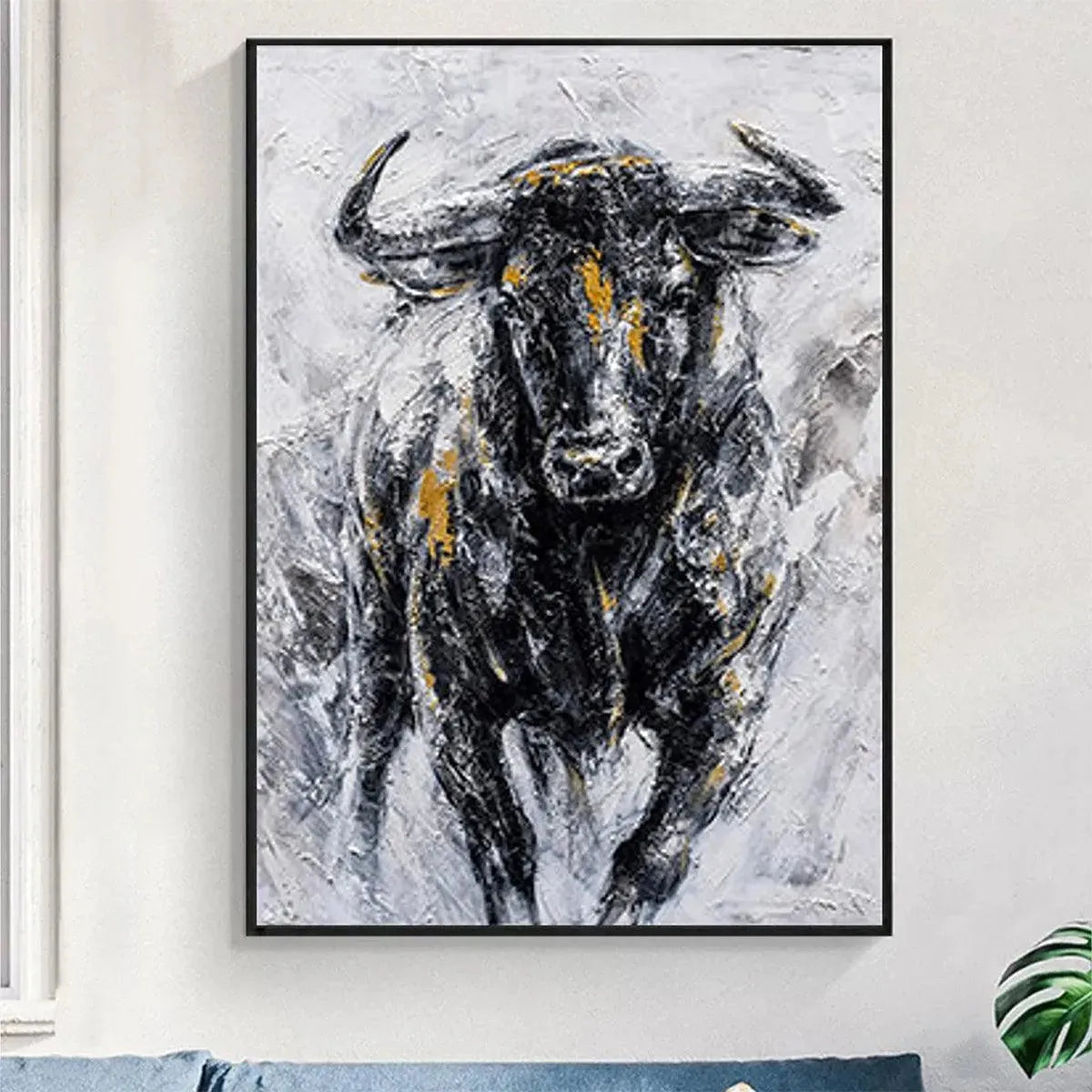 Charging Bull – Abstract Textured Oil Painting, view 5
