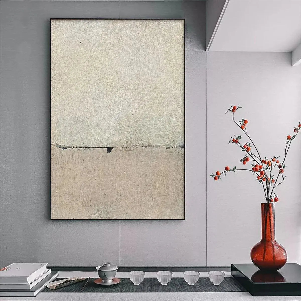 Wabi-Sabi Landscape Textured Oil Painting – Minimalist Earthscape