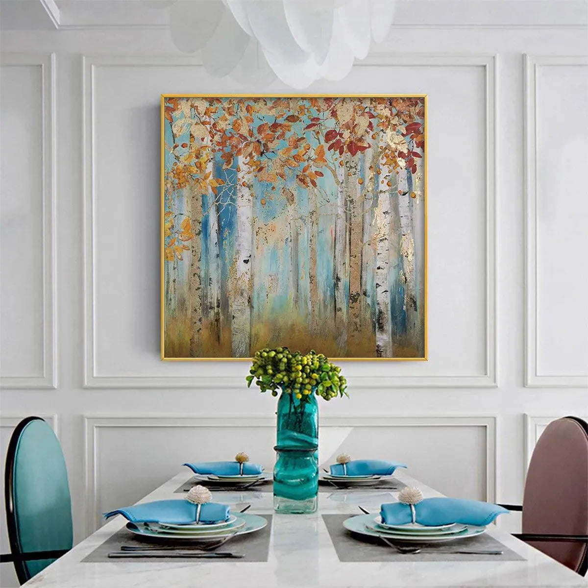 Golden Autumn Forest hand-painted gold and ivory textured forest landscape painting rolled canvas option