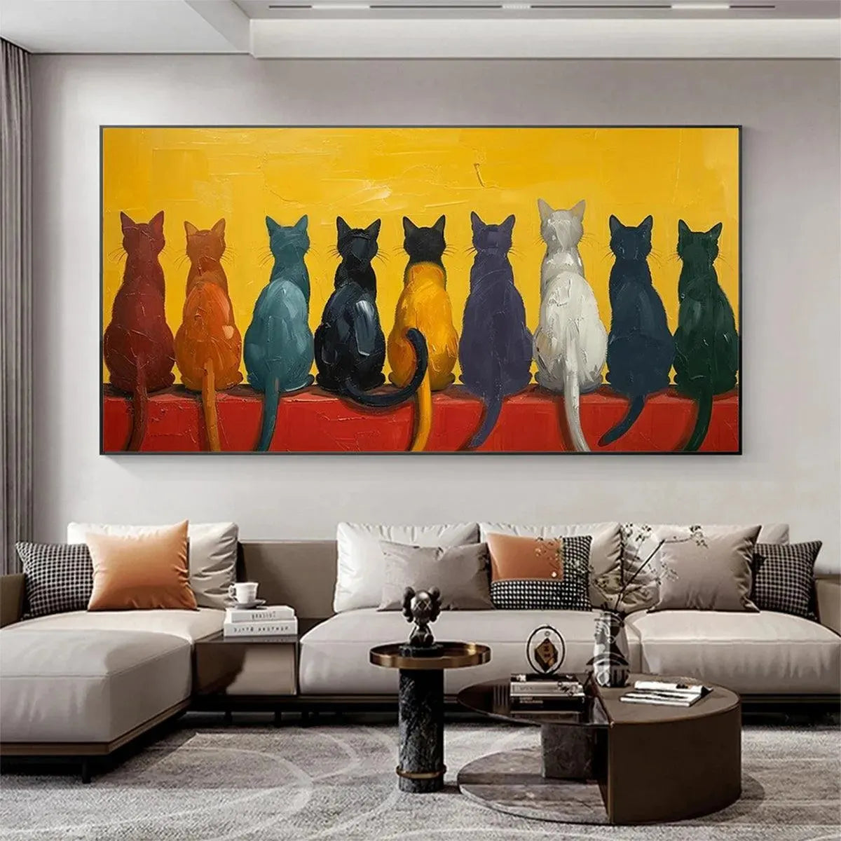 Cats In A Row – Cat Textured Oil Painting, view 3