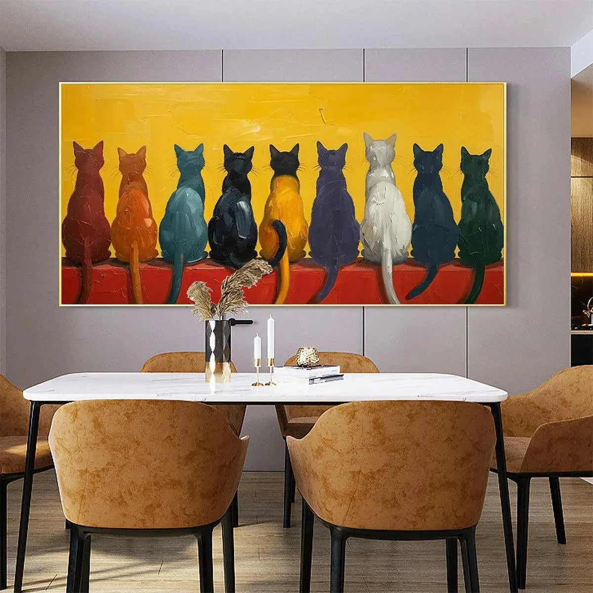 Colorful Cat Textured Oil Painting – Cats In A Row