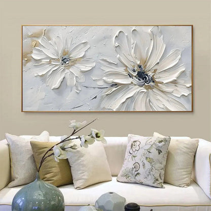 White Floral Textured Painting – White Blossom Serenity