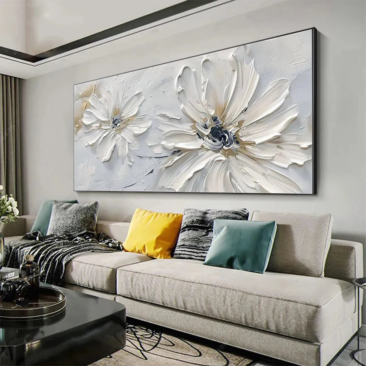 White Blossom Serenity – Floral Textured Painting, view 5