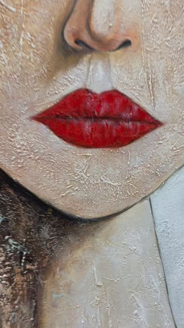 Serene Gaze – Figurative Textured Oil Painting, view 4