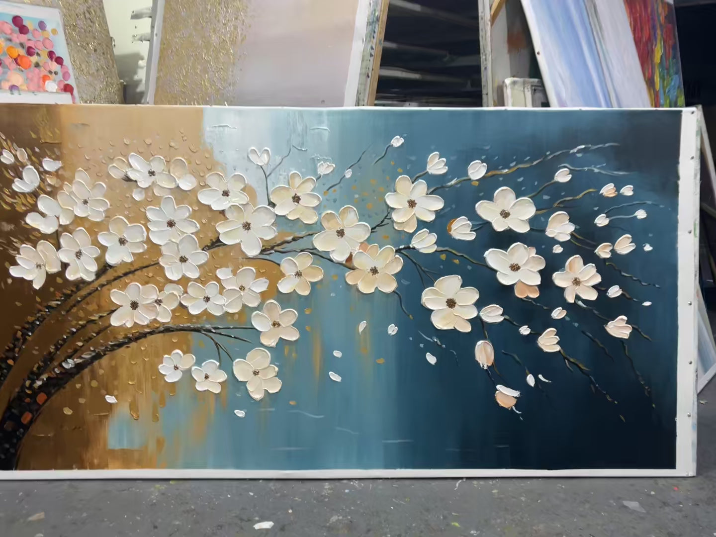 Blue & Gold – Floral Oil Painting, view 4