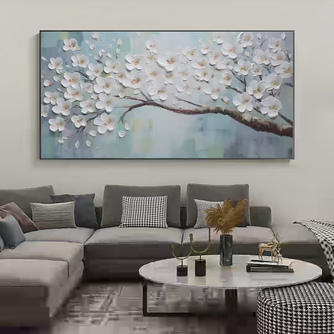White Blossoms – Floral Textured Painting, view 4