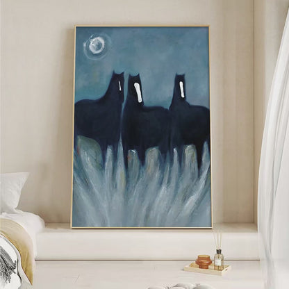 Three Horses At Night – Minimalist Horse Oil Painting, view 4