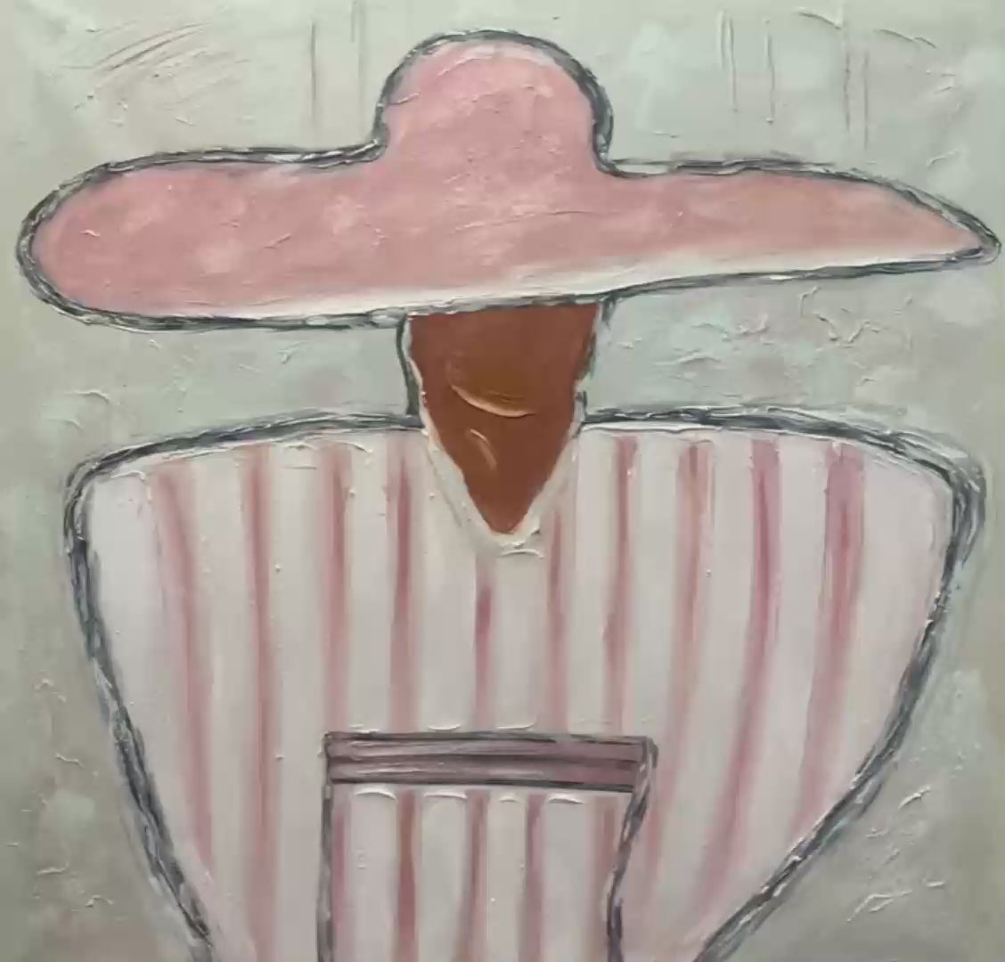 Sombrero Duet – Minimalist Silhouette Impasto Oil Painting, view 3