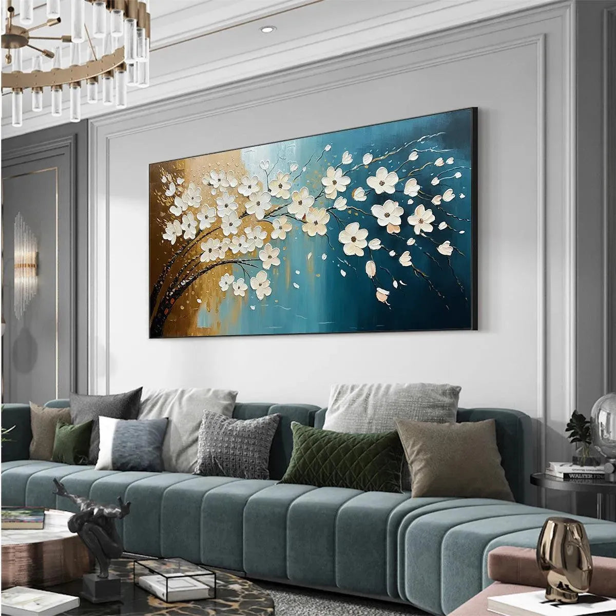 Blue & Gold – Floral Oil Painting, view 5