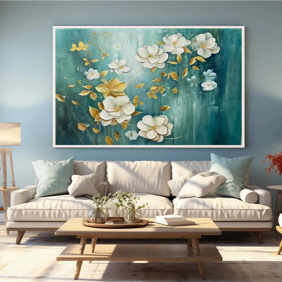 Horizontal Impressionist Floral Oil Painting – Golden Garden