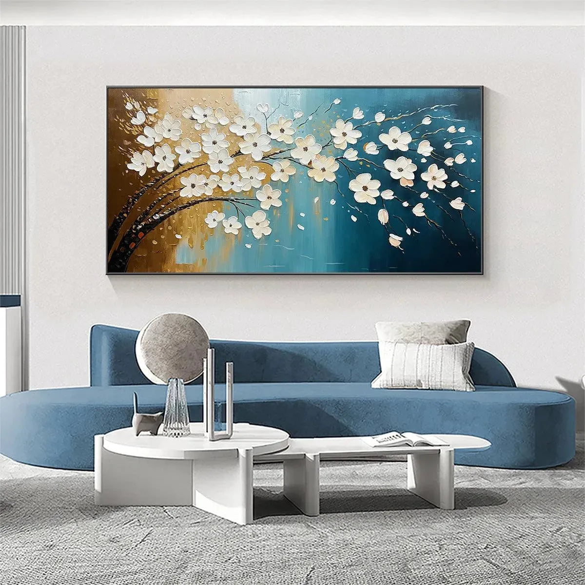 Blue & Gold – Floral Oil Painting, view 2