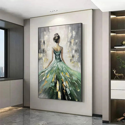 Emerald and Green Figurative Oil Painting – Emerald Grace