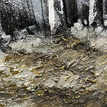 Golden Birchwood hand-painted gold and ivory textured forest landscape painting shown with gold frame
